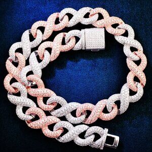 Iced Out Pink & Silver 16MM Colorful Infinity Style Miami Cuban Chain